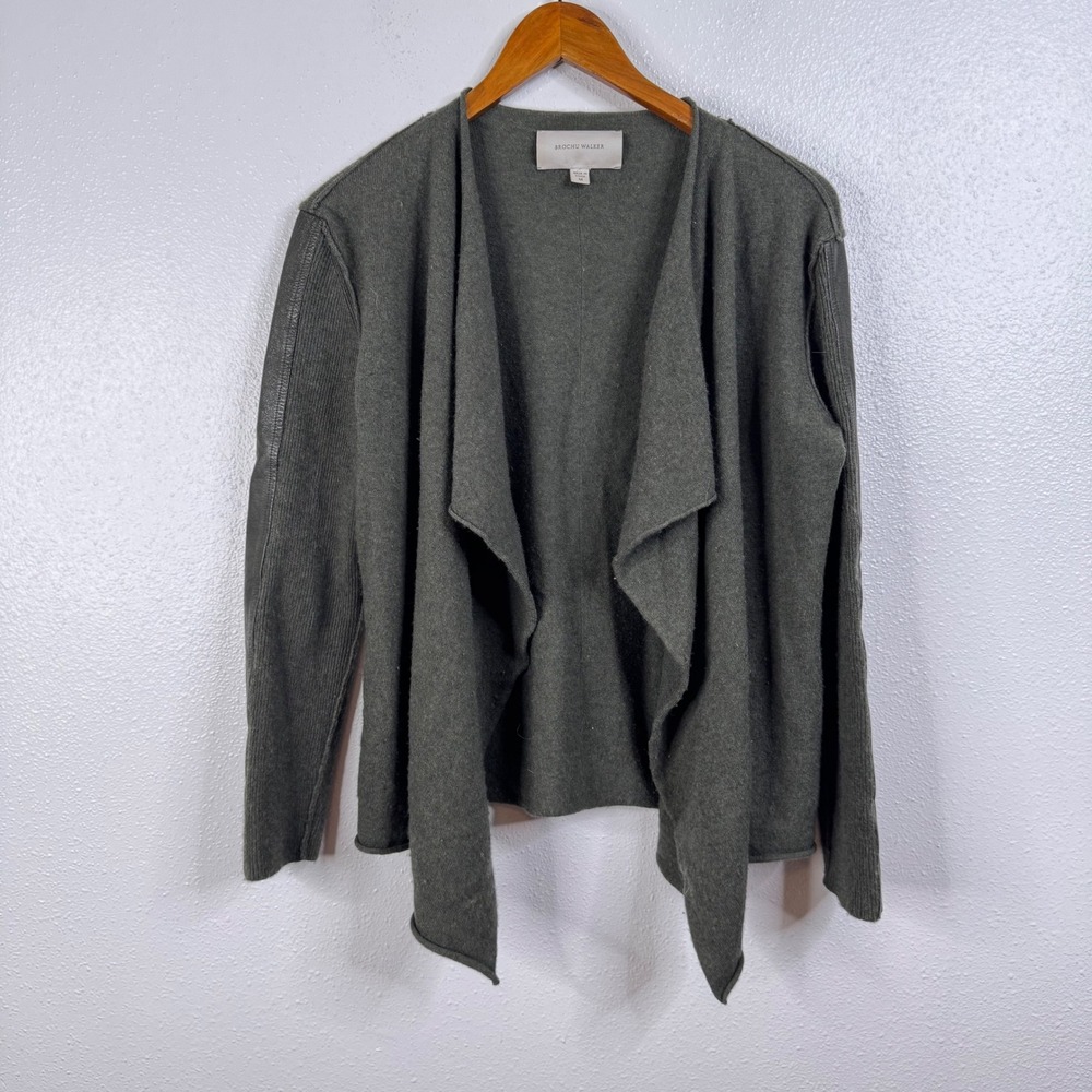 Brochu Walker Green Waterfall Front Open Cardigan Wool Cashmere Blend Medium‎